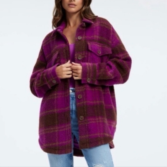 Good American Jackets & Blazers - Good American Shacket Size 1/2(S/M) Pop Thistle Large Plaid